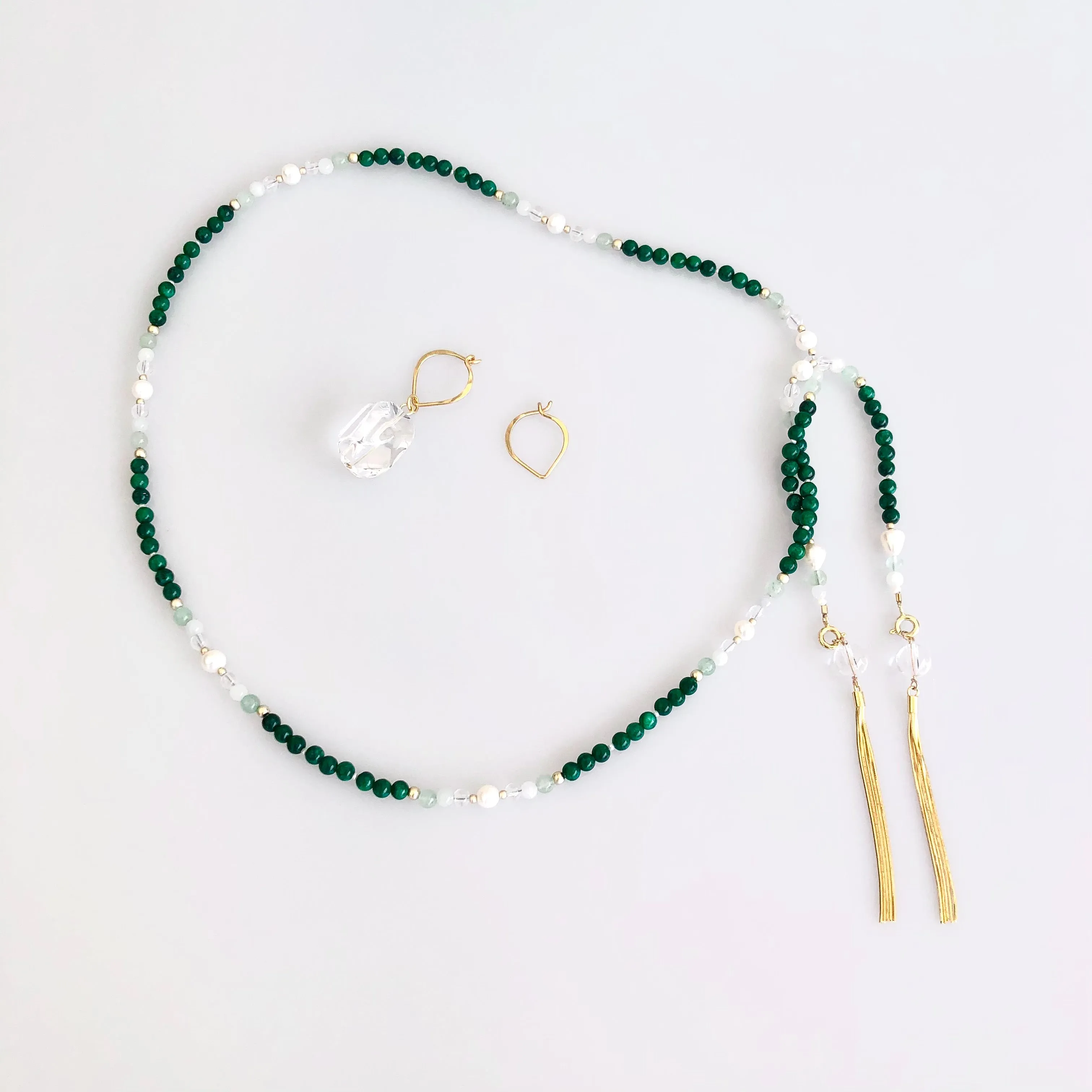 Return to Origin Jadeite Lariat Tassel Necklace Set