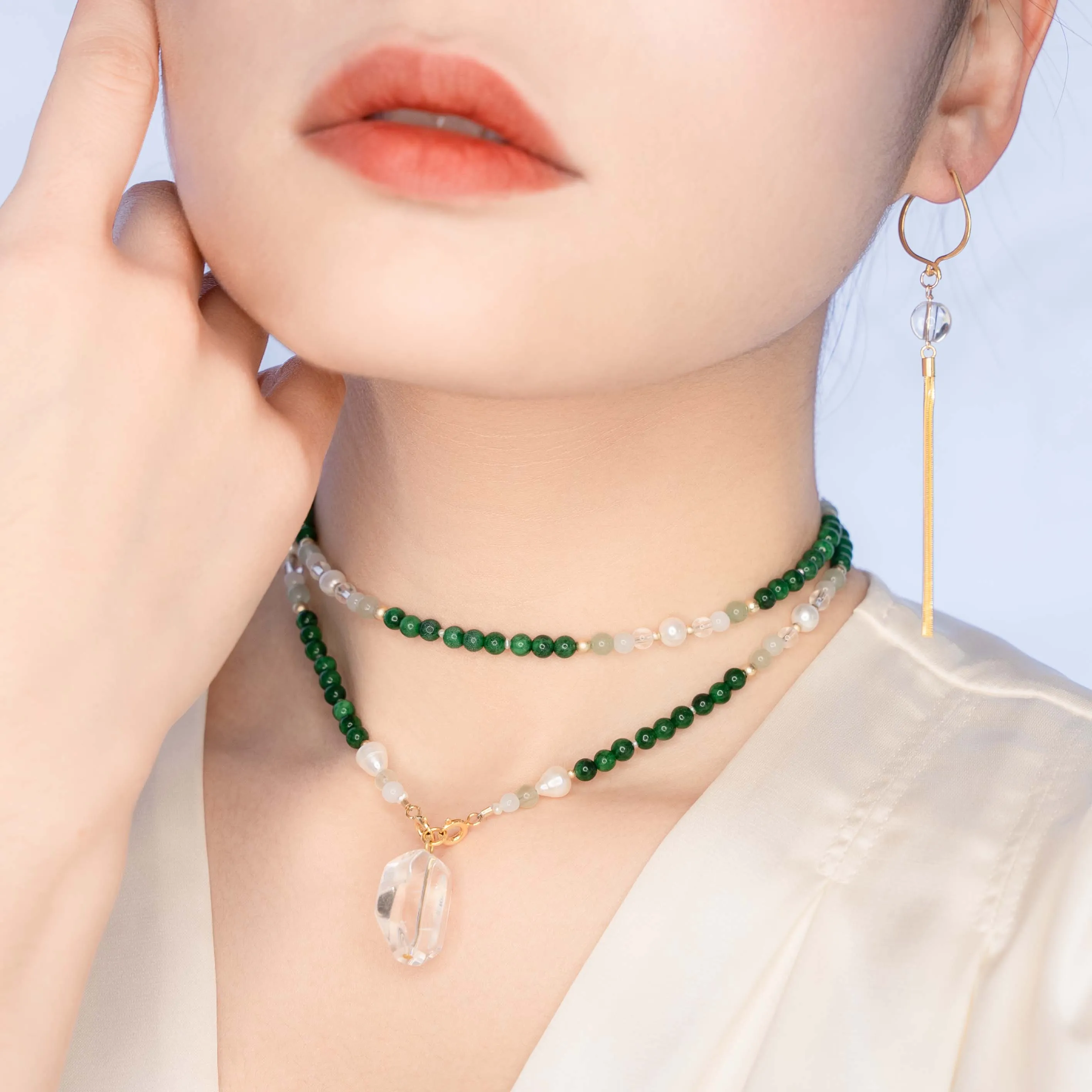Return to Origin Jadeite Lariat Tassel Necklace Set