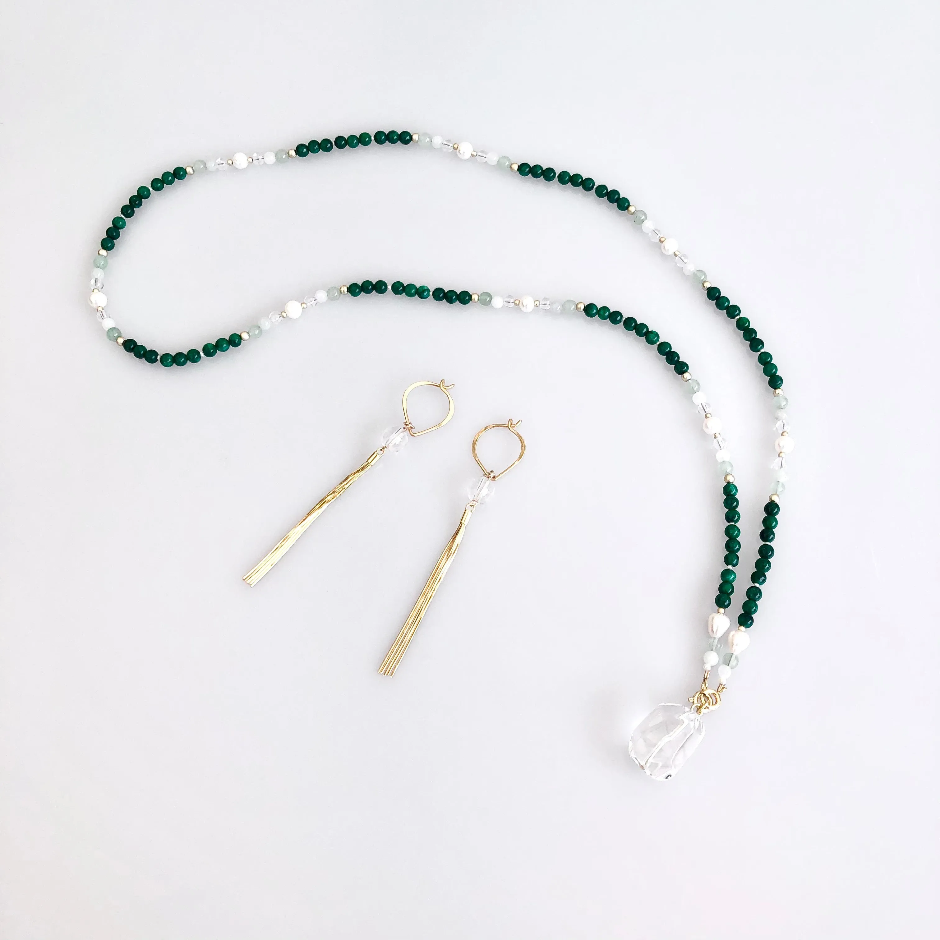 Return to Origin Jadeite Lariat Tassel Necklace Set