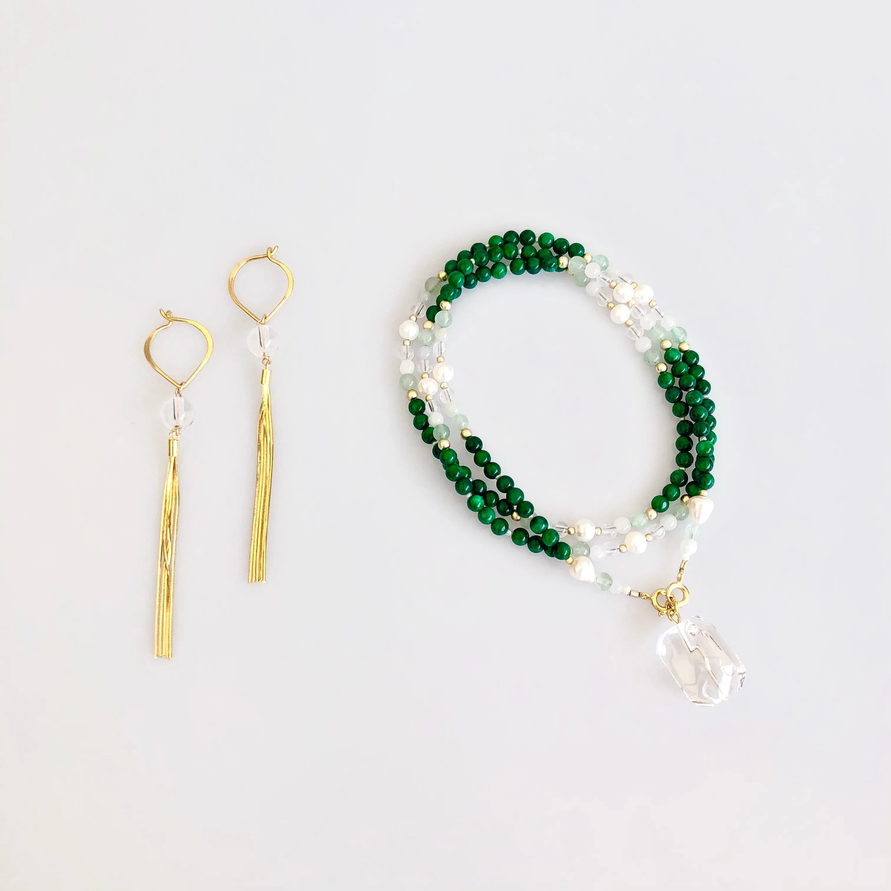 Return to Origin Jadeite Lariat Tassel Necklace Set