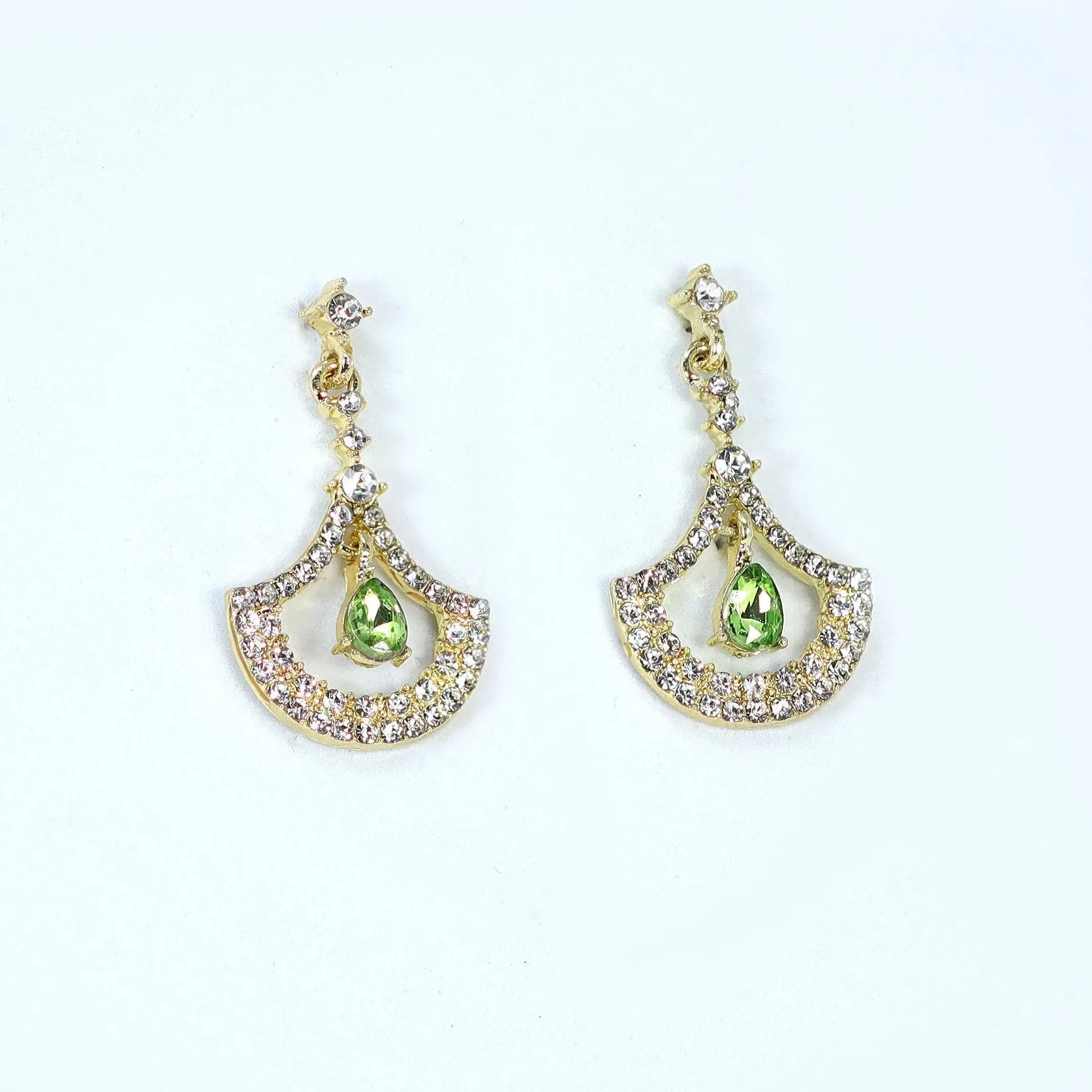 Rhinestone Fan Shape Green Drop Earrings, Bridal Jewelry Bridal Earrings Crystal Bridal Earrings Statement earrings