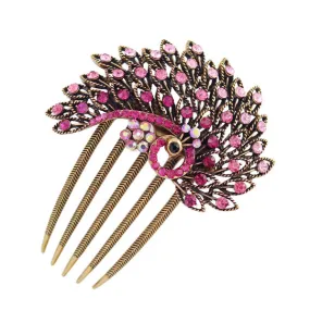 Rhinestone Peacock Antique Brass French Twist Comb
