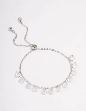 Rhodium Cubic Zirconia Round Charm Toggle Bracelet