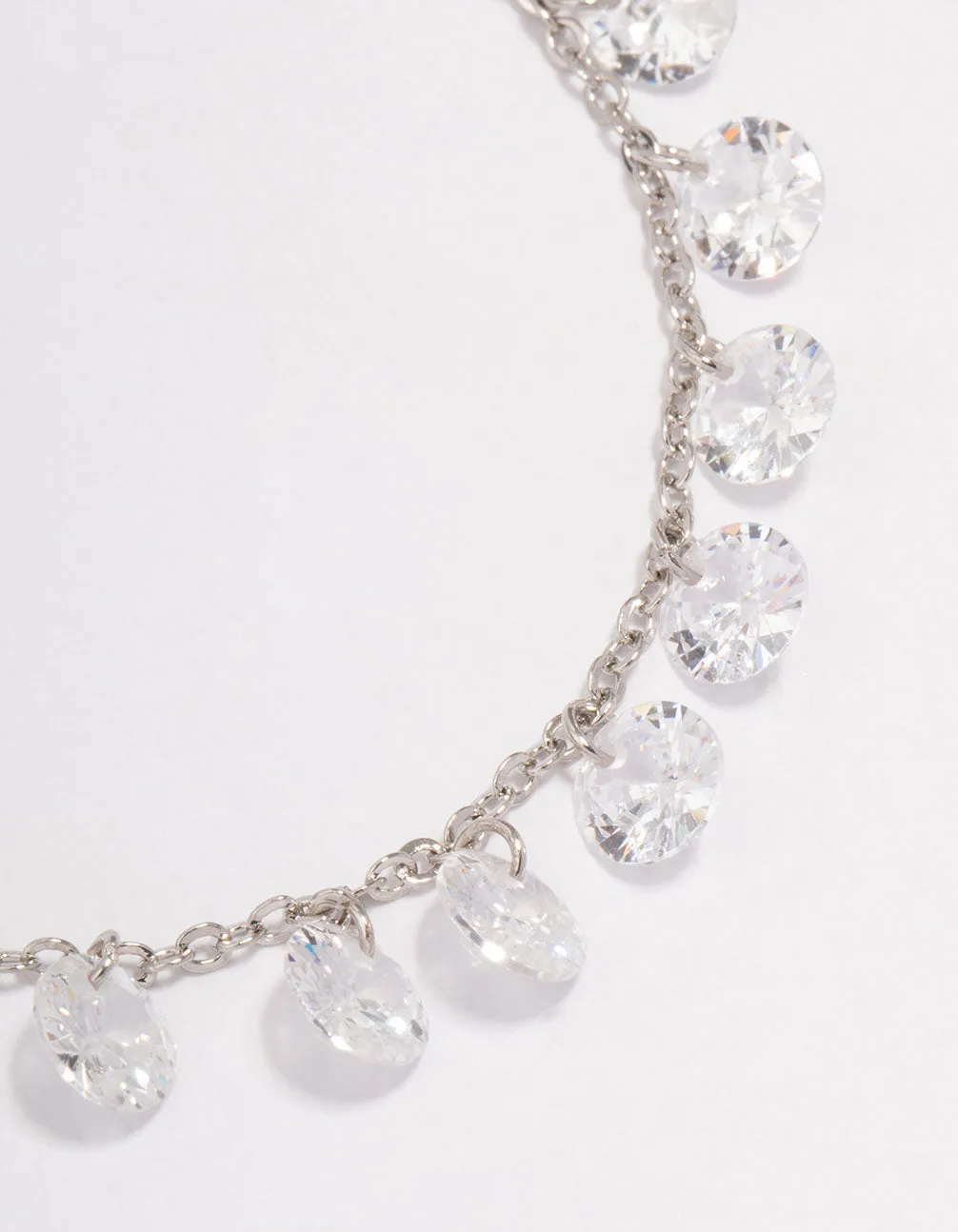 Rhodium Cubic Zirconia Round Charm Toggle Bracelet