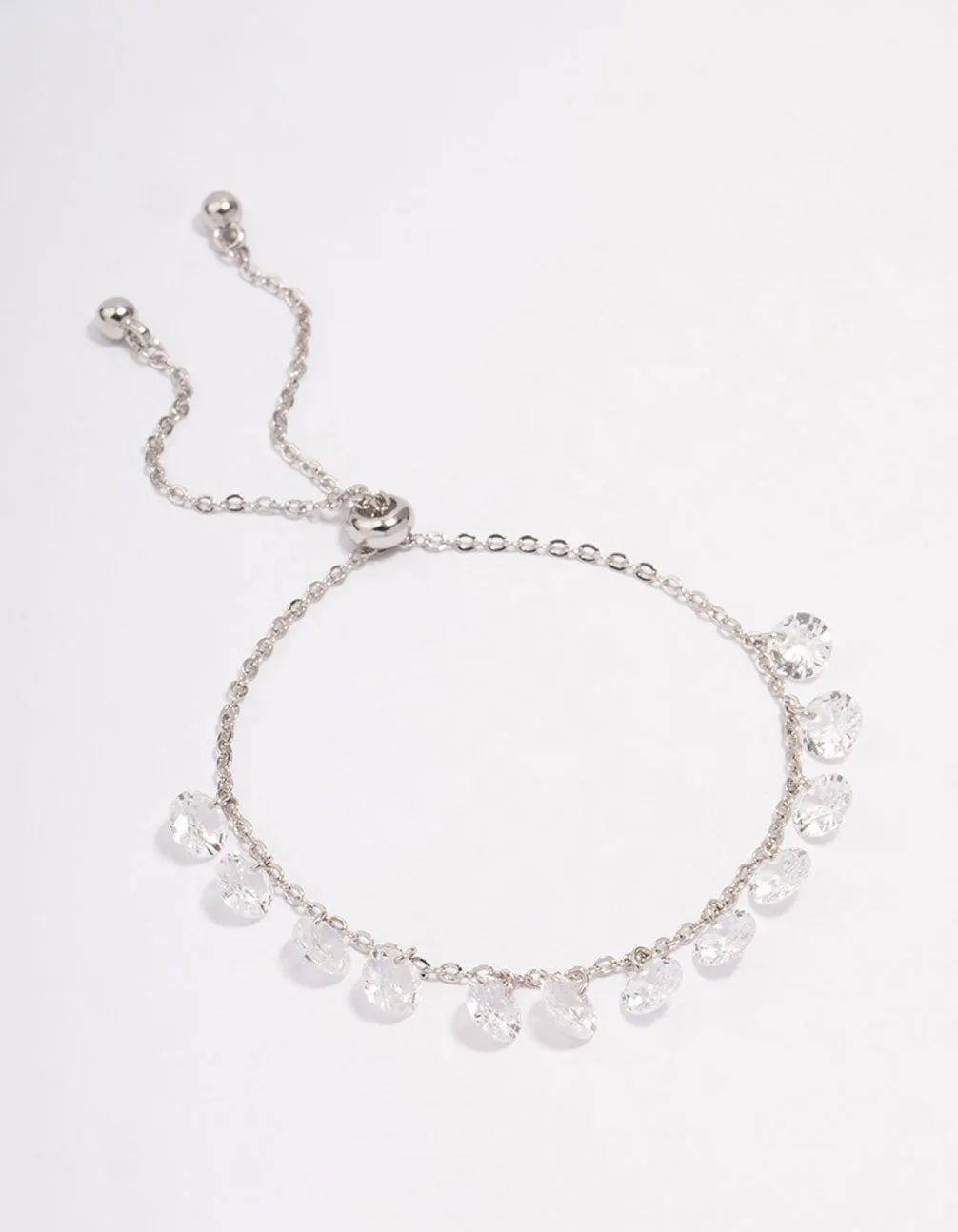 Rhodium Cubic Zirconia Round Charm Toggle Bracelet