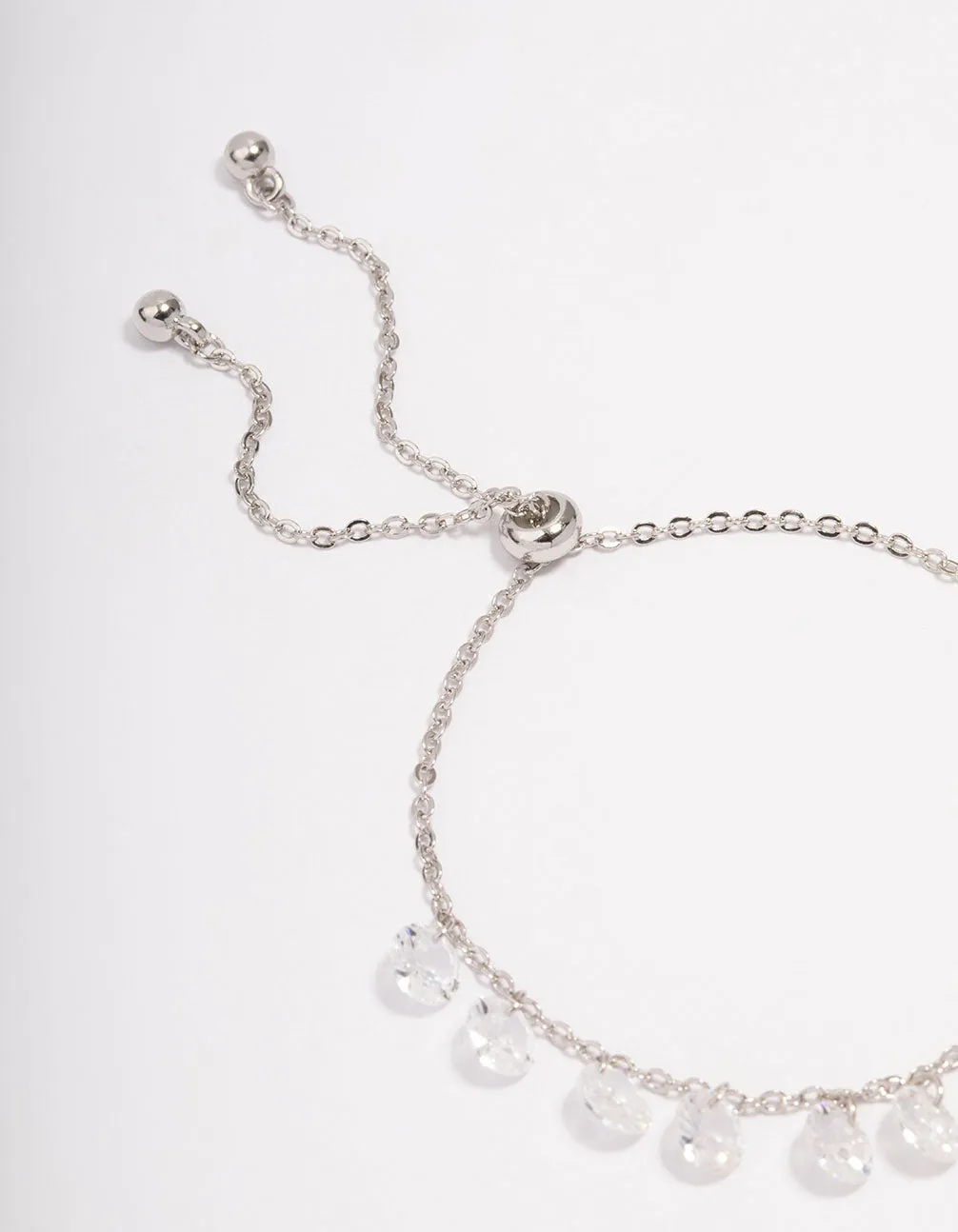 Rhodium Cubic Zirconia Round Charm Toggle Bracelet