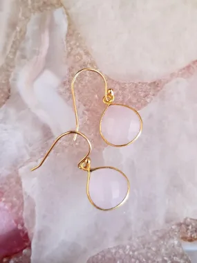 Rose Quartz Earrings - Pear Drop in Silver or 18K Gold over Silver