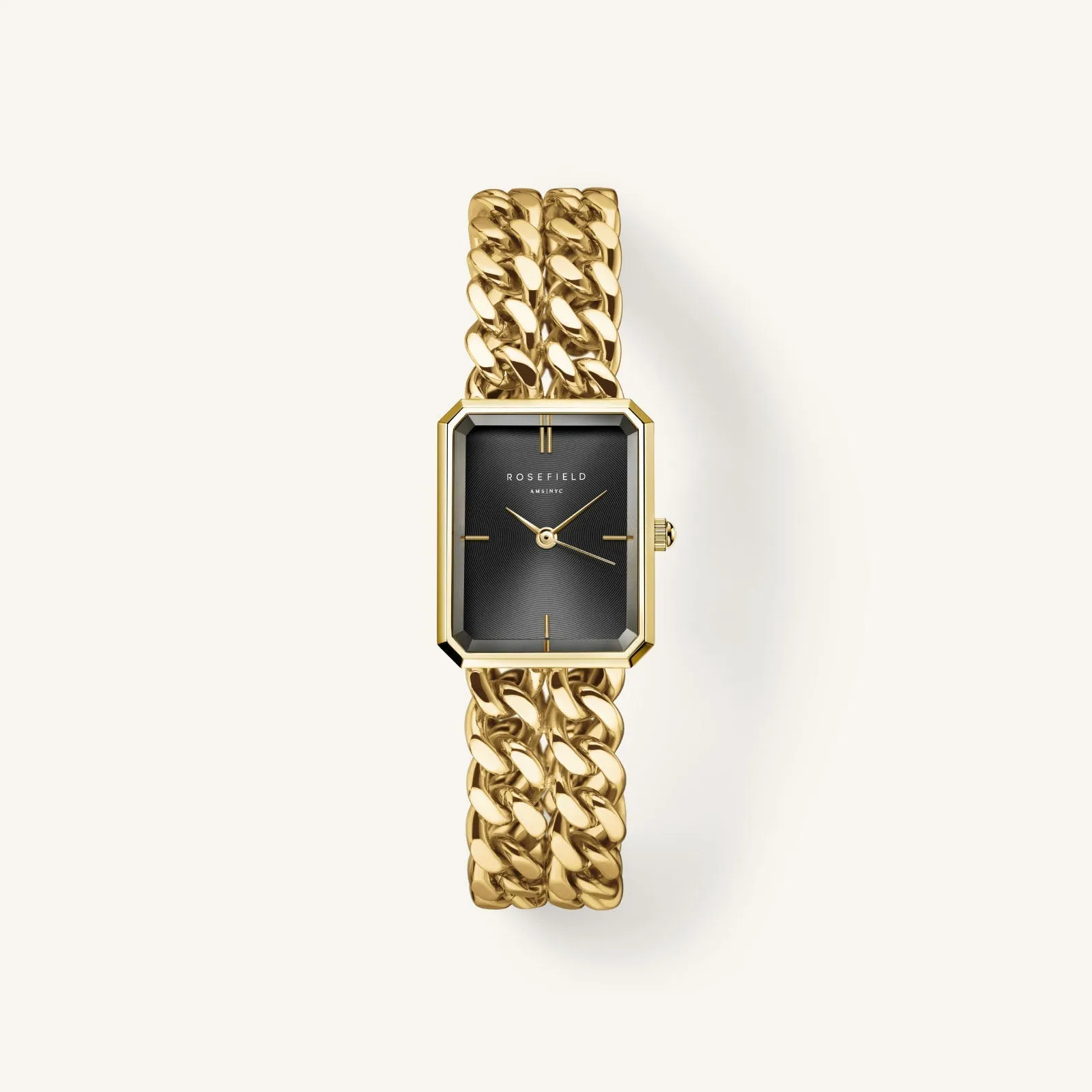 Rosefield Studio Double Chain Black Gold Watch