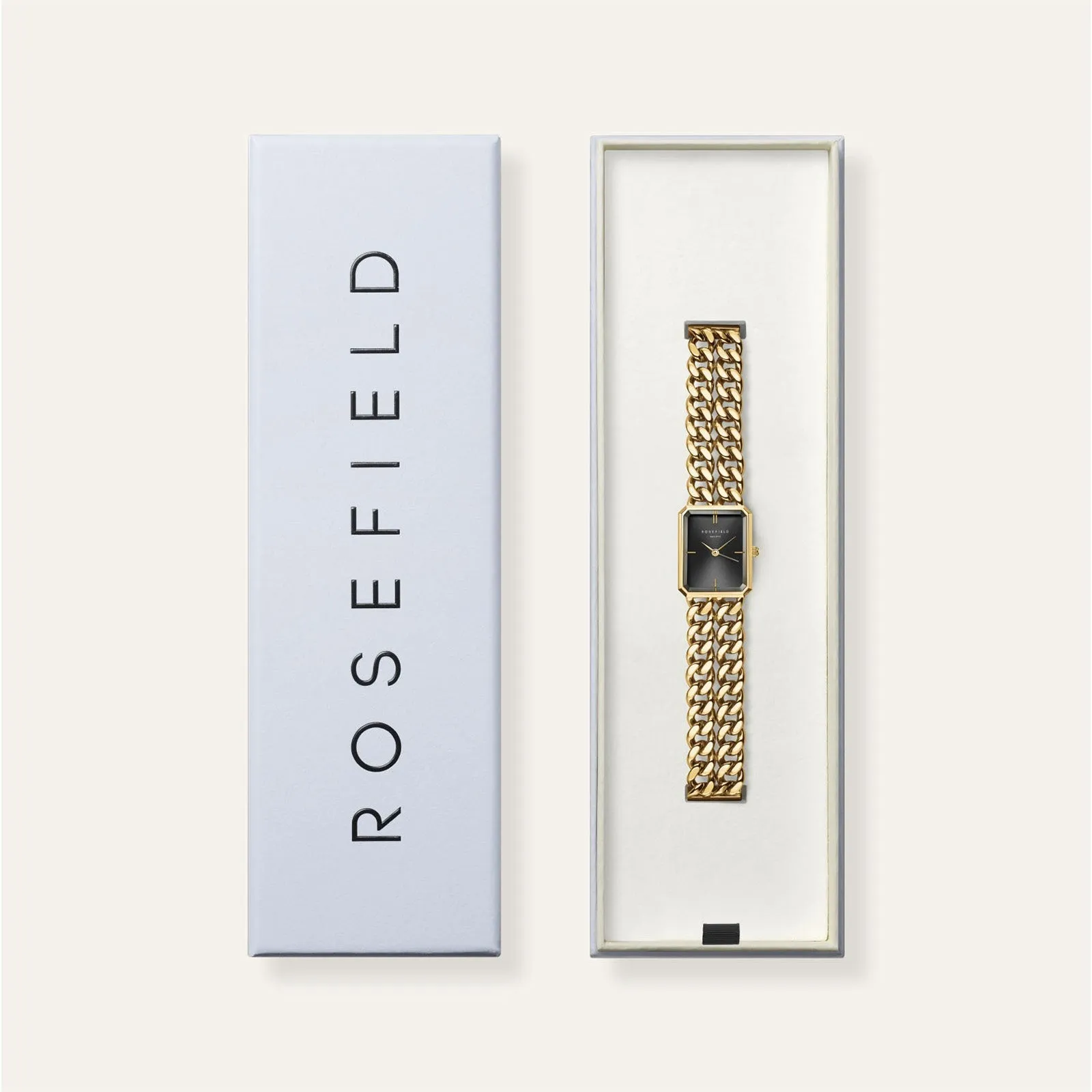 Rosefield Studio Double Chain Black Gold Watch
