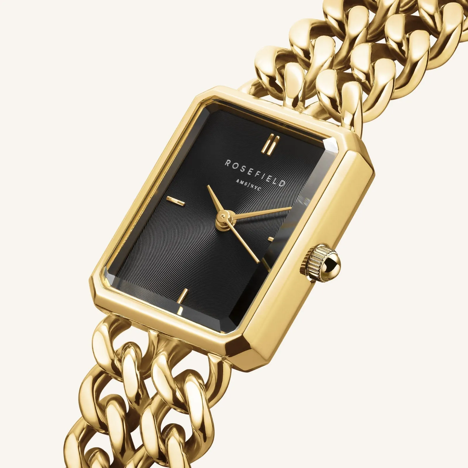 Rosefield Studio Double Chain Black Gold Watch
