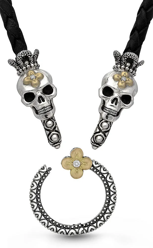 Roses Never Die Skull Leather Necklace – Diamond