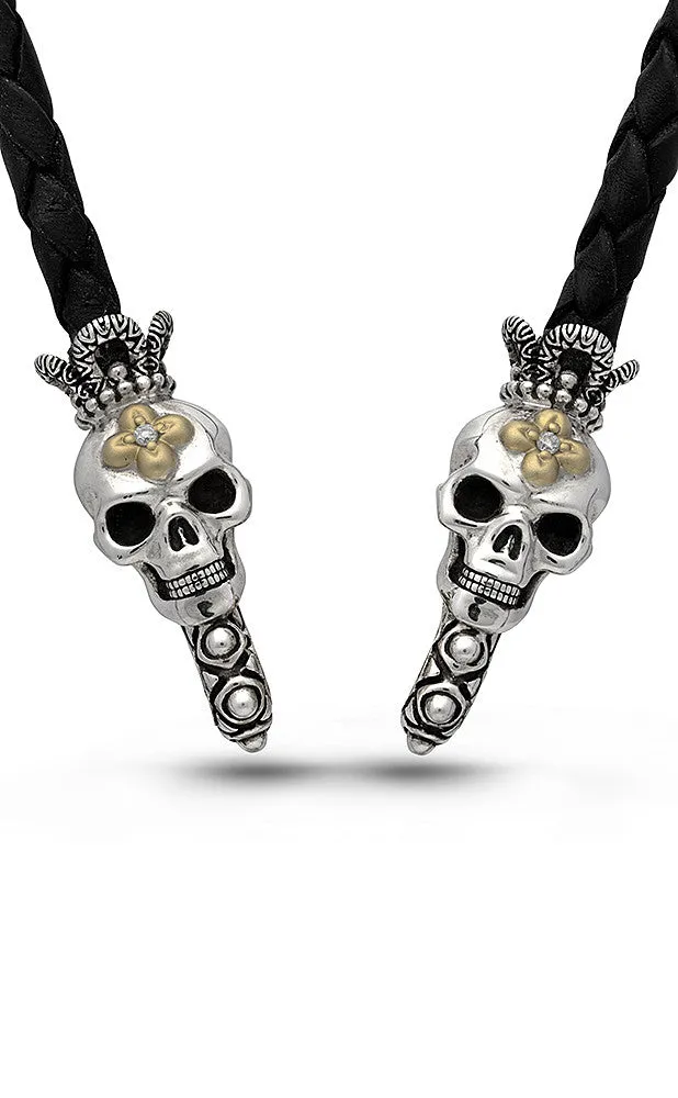 Roses Never Die Skull Leather Necklace – Diamond