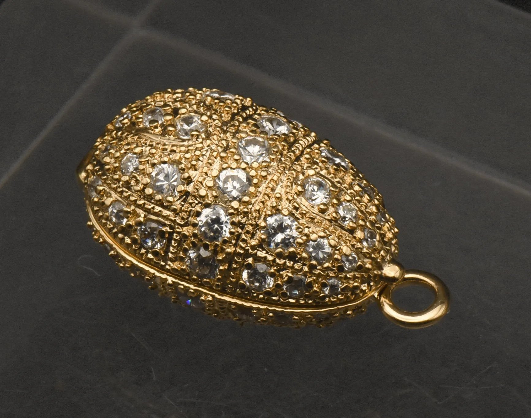Ross-Simons - Gold Tone Sterling Silver and Cubic Zirconia Faberge Style Egg Locket Pendant