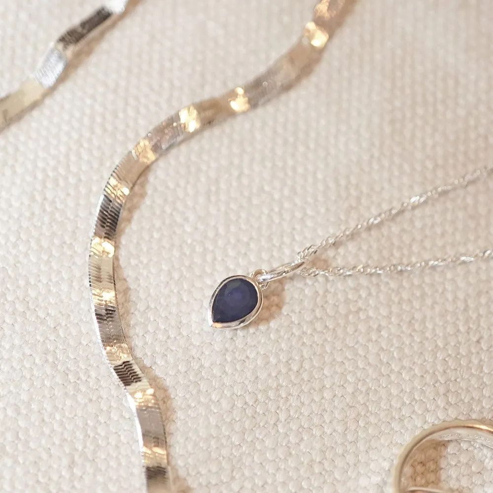 Sapphire September Birthstone Charm Necklace Sterling Silver