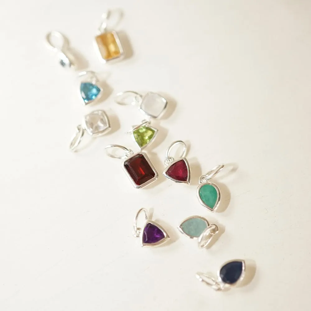 Sapphire September Birthstone Charm Necklace Sterling Silver