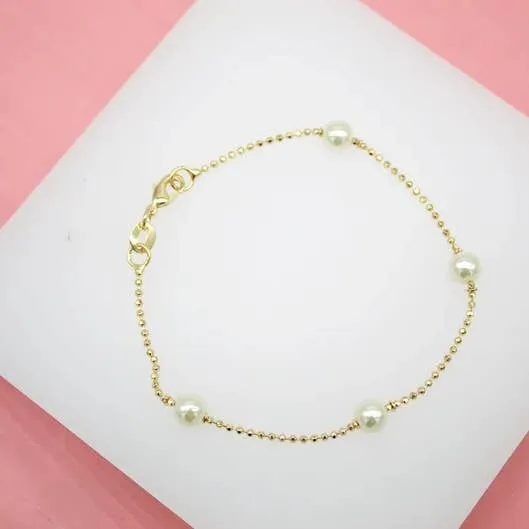 Sarah Caye Pearl Ball Chain Bracelet | Gold