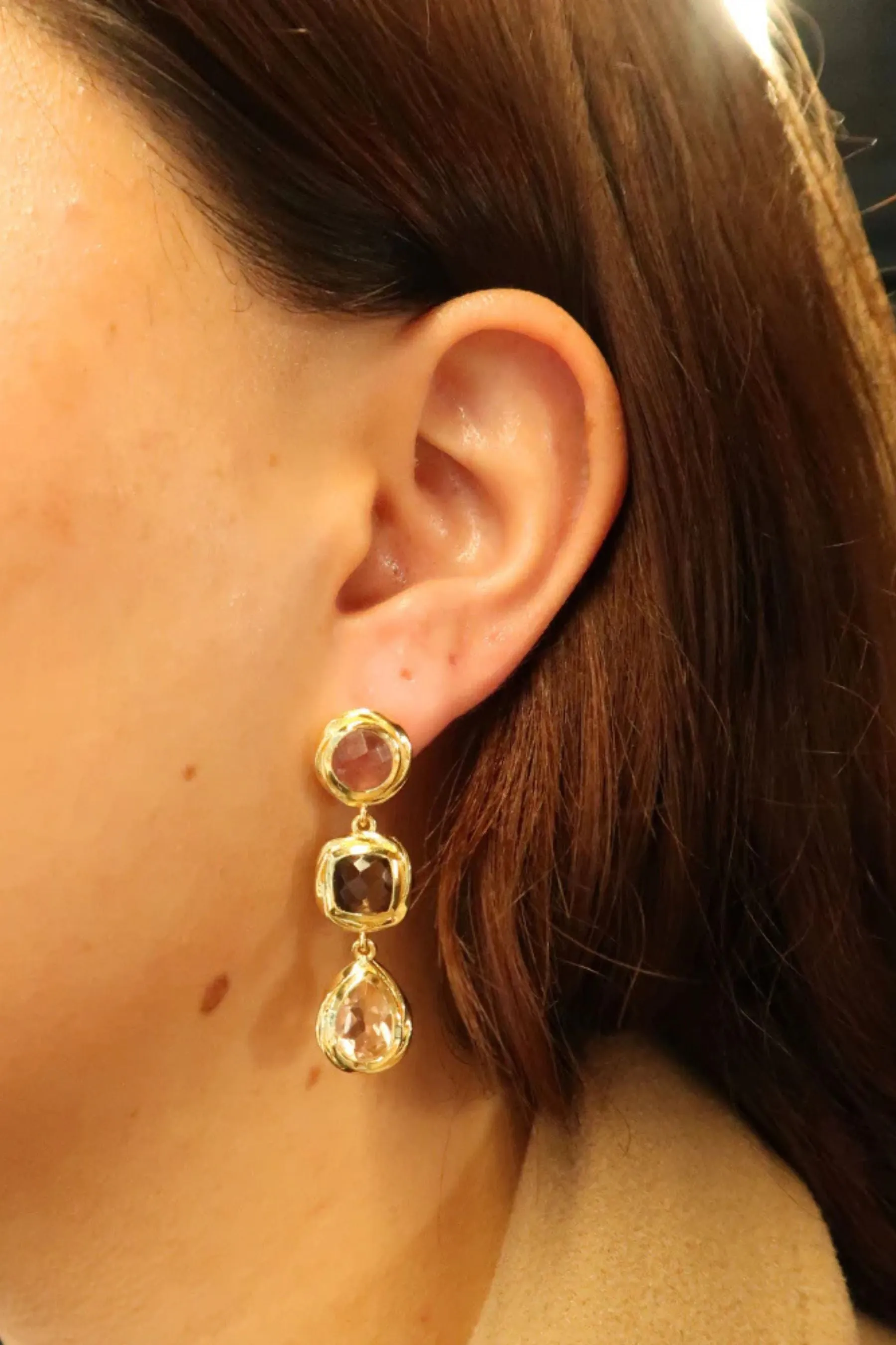 Scarlett Earring | Strawberry Qtz, Smokey & Morganite