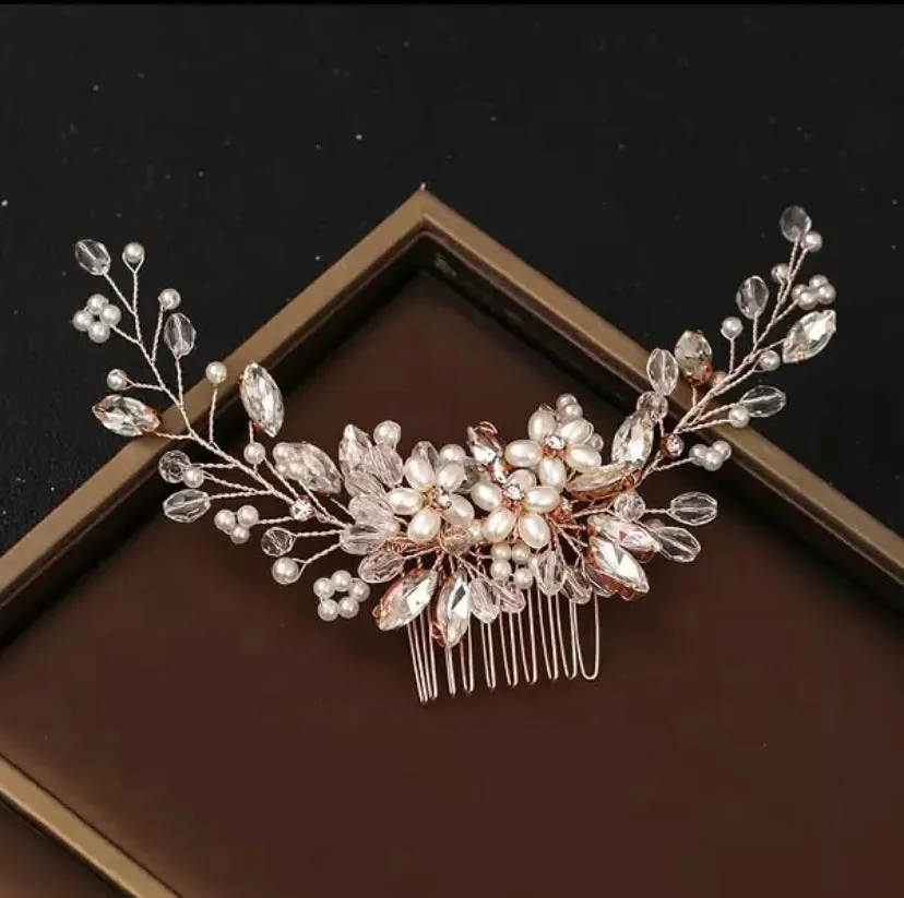 Scarlett - Silver, Gold, Rose Gold Pearl & Crystal Bride Bridesmaid Hair Comb