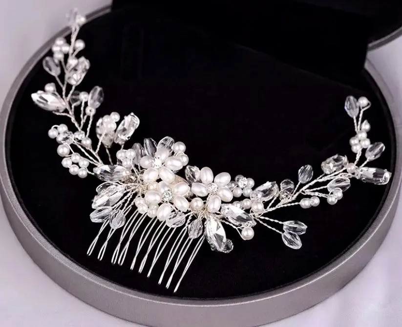 Scarlett - Silver, Gold, Rose Gold Pearl & Crystal Bride Bridesmaid Hair Comb