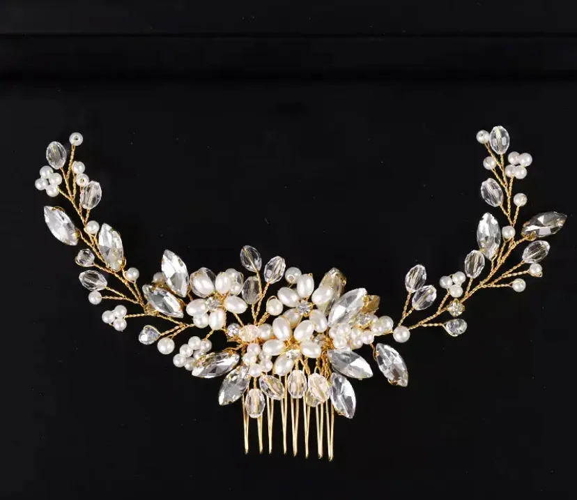 Scarlett - Silver, Gold, Rose Gold Pearl & Crystal Bride Bridesmaid Hair Comb