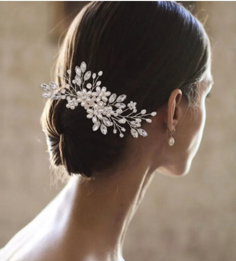 Scarlett - Silver, Gold, Rose Gold Pearl & Crystal Bride Bridesmaid Hair Comb