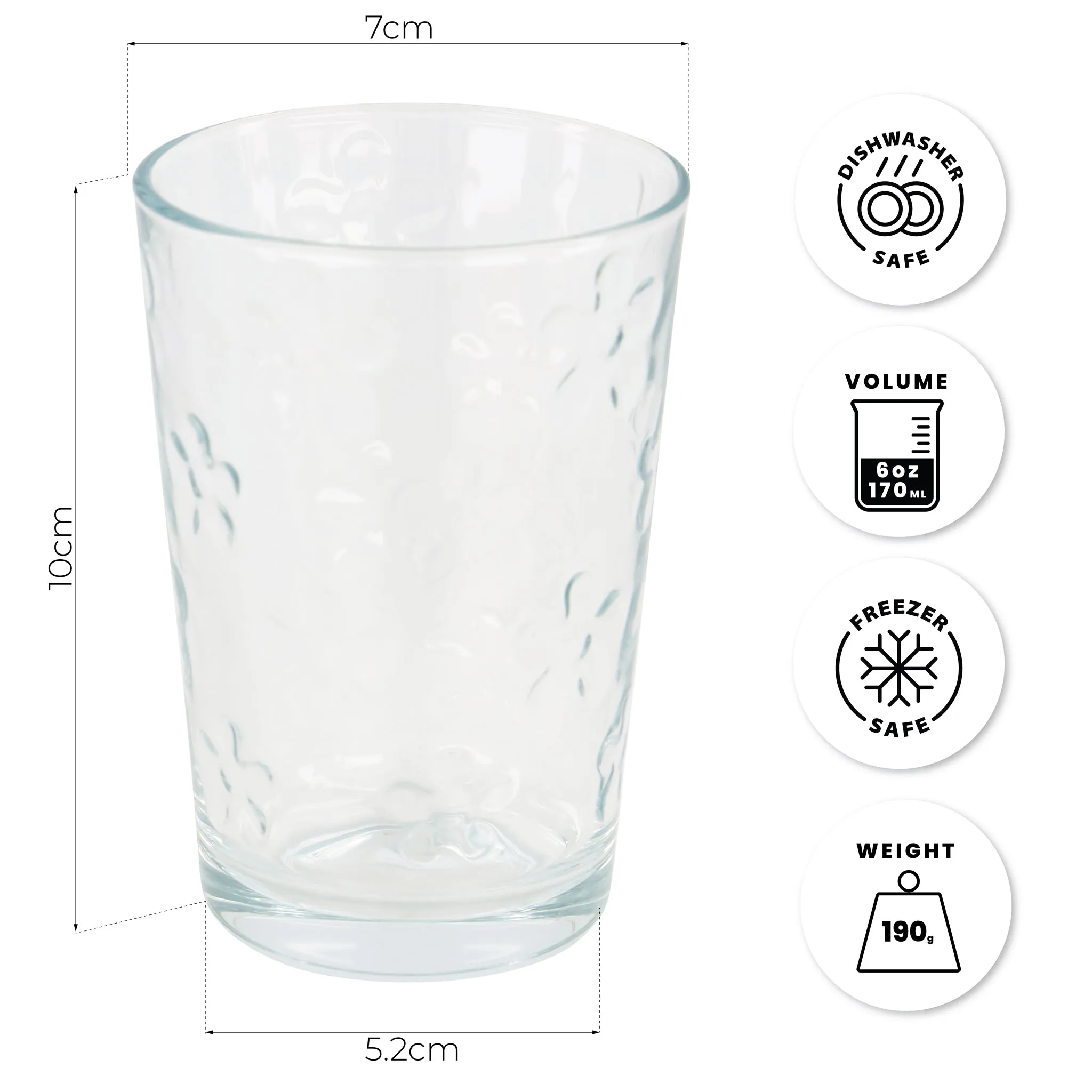 Set of 6 Flower Drinking Glasses - 20CL