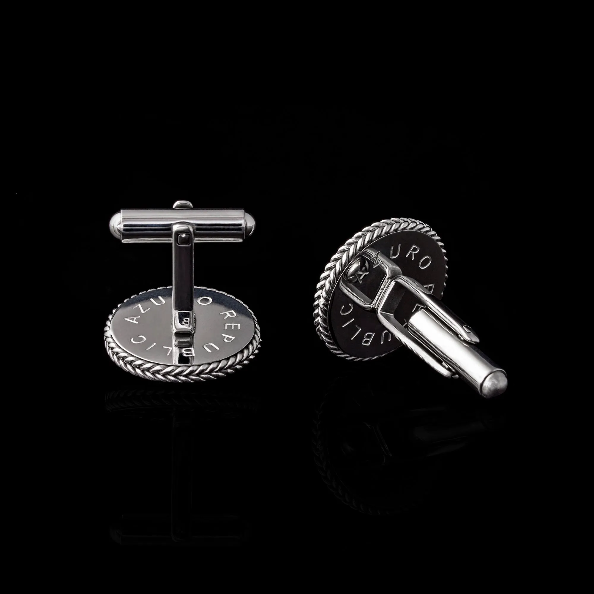 Silver Black Onyx Leaf Cufflinks