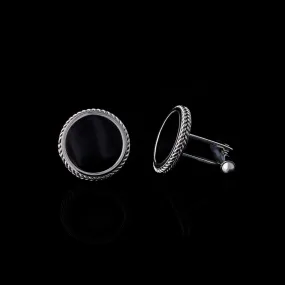 Silver Black Onyx Leaf Cufflinks