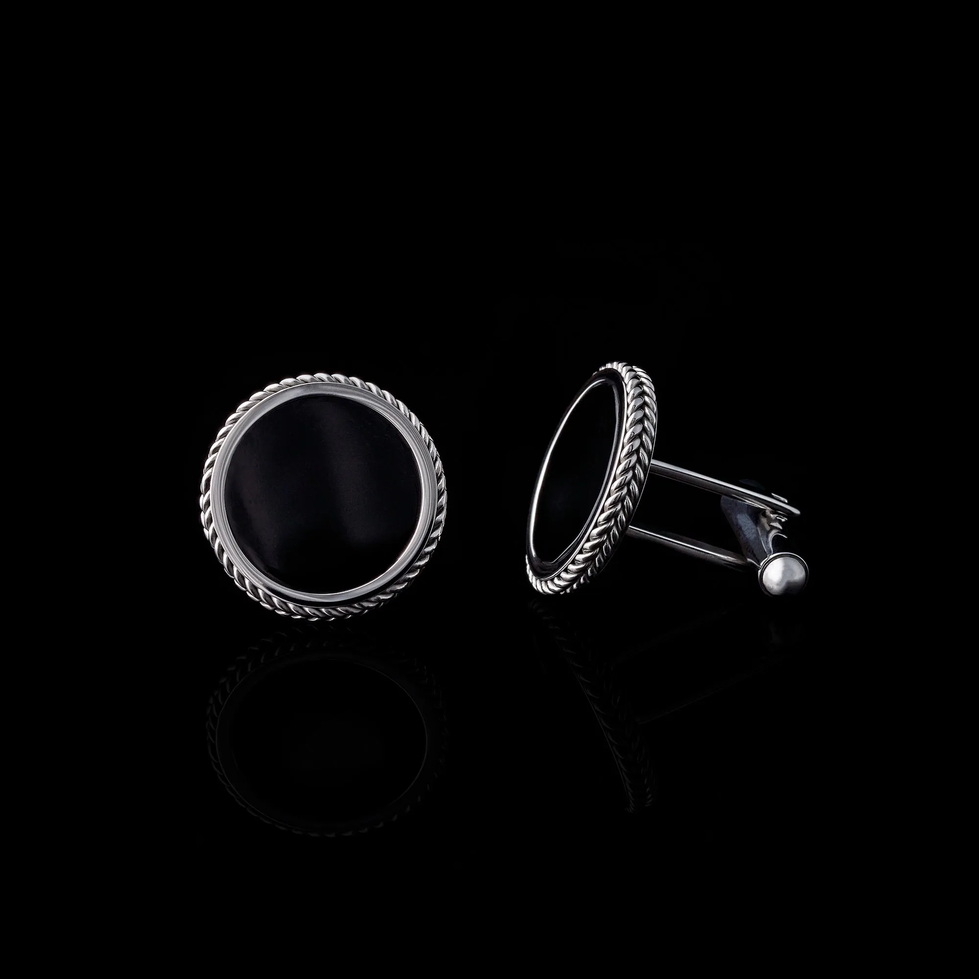Silver Black Onyx Leaf Cufflinks