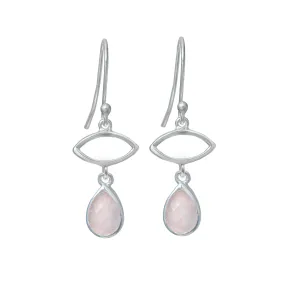 Silver Drop Earrings with Rose Quartz Gemstone