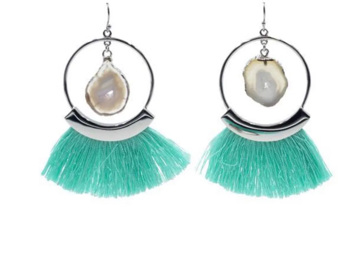 Silver Mint Fringe Earrings