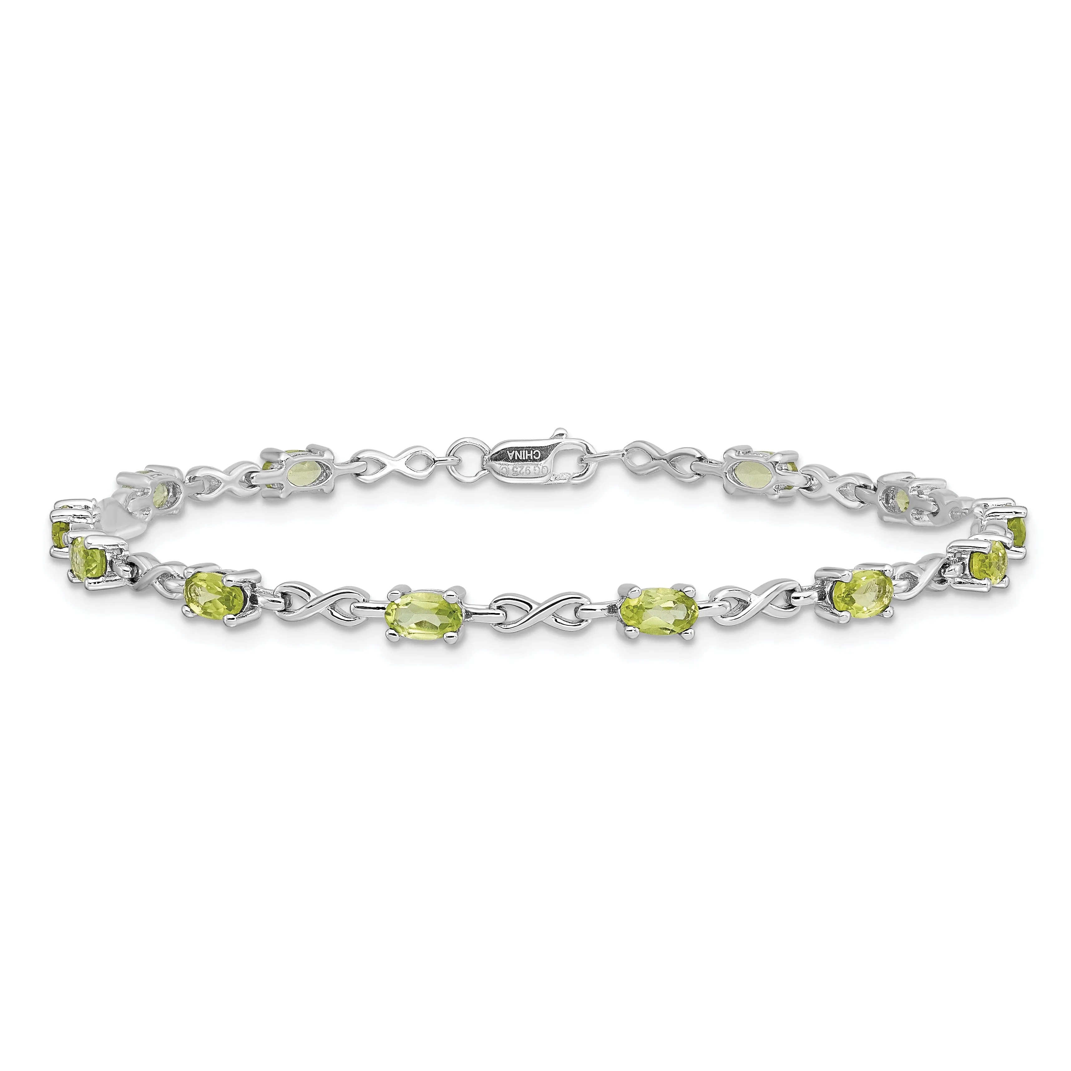 Silver Oval Shape Peridot Gemstone Bracelet
