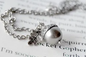 Silver Pearl Acorn Necklace | Cute Nature Acorn Charm Necklace | Fall Acorn Necklace | Woodland Acorn | Nature Jewelry