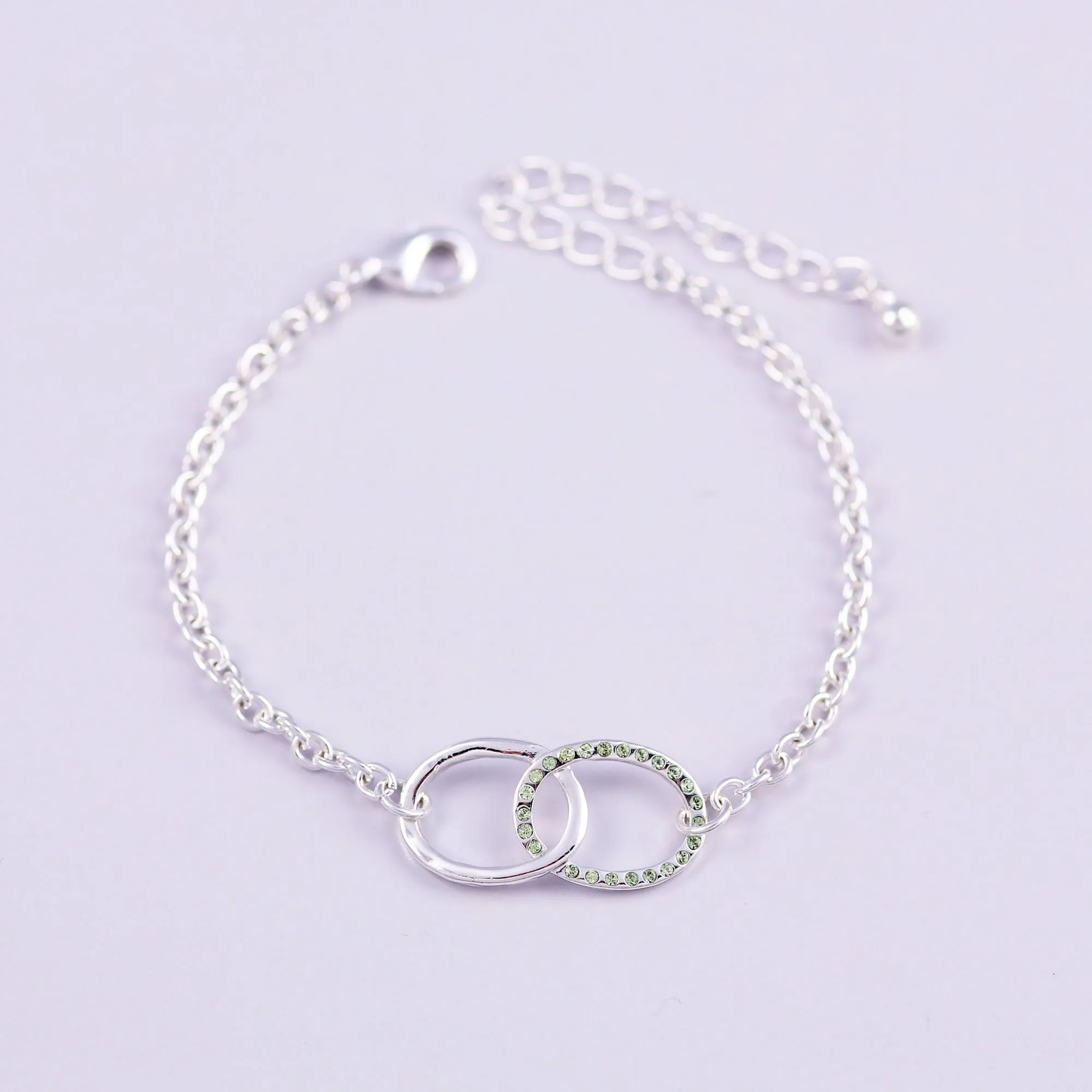 Silver Peridot August Birthstone Infinity Bracelet