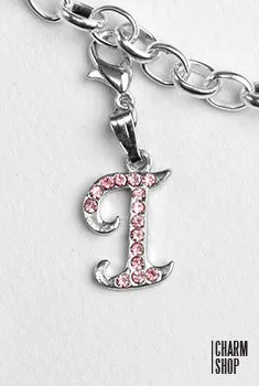 Silver Pink Italic Initial I Dangle Charm
