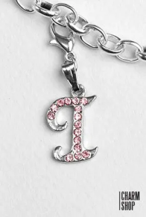 Silver Pink Italic Initial I Dangle Charm