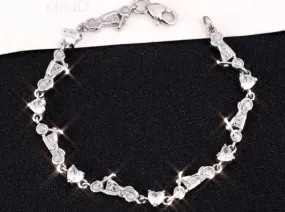 SK2707 Heart Crystal Motorcycle Bracelet - Clear Stone
