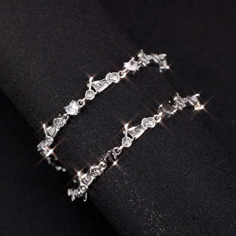 SK2707 Heart Crystal Motorcycle Bracelet - Clear Stone