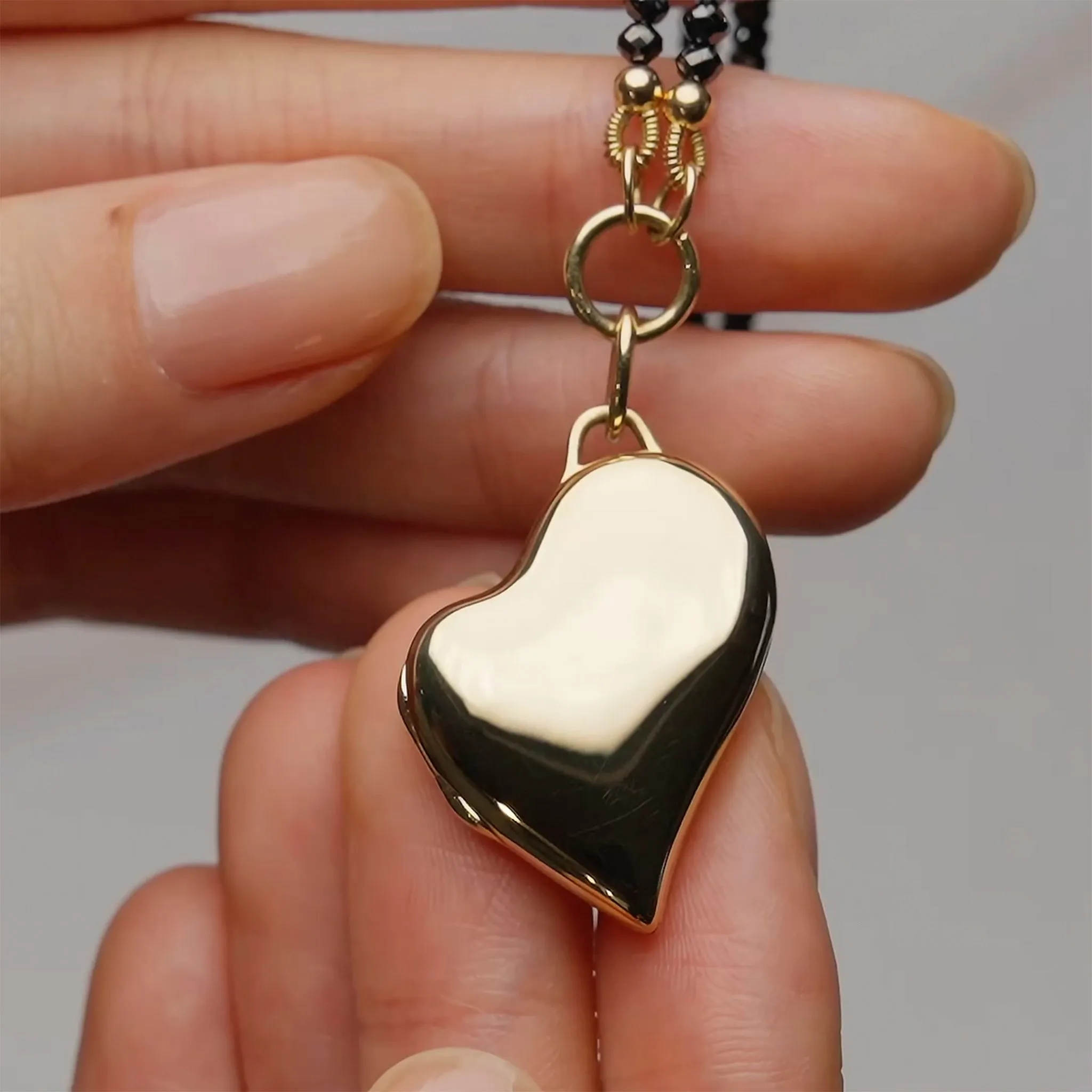 Slim Heart Locket on Black Diamond Necklace
