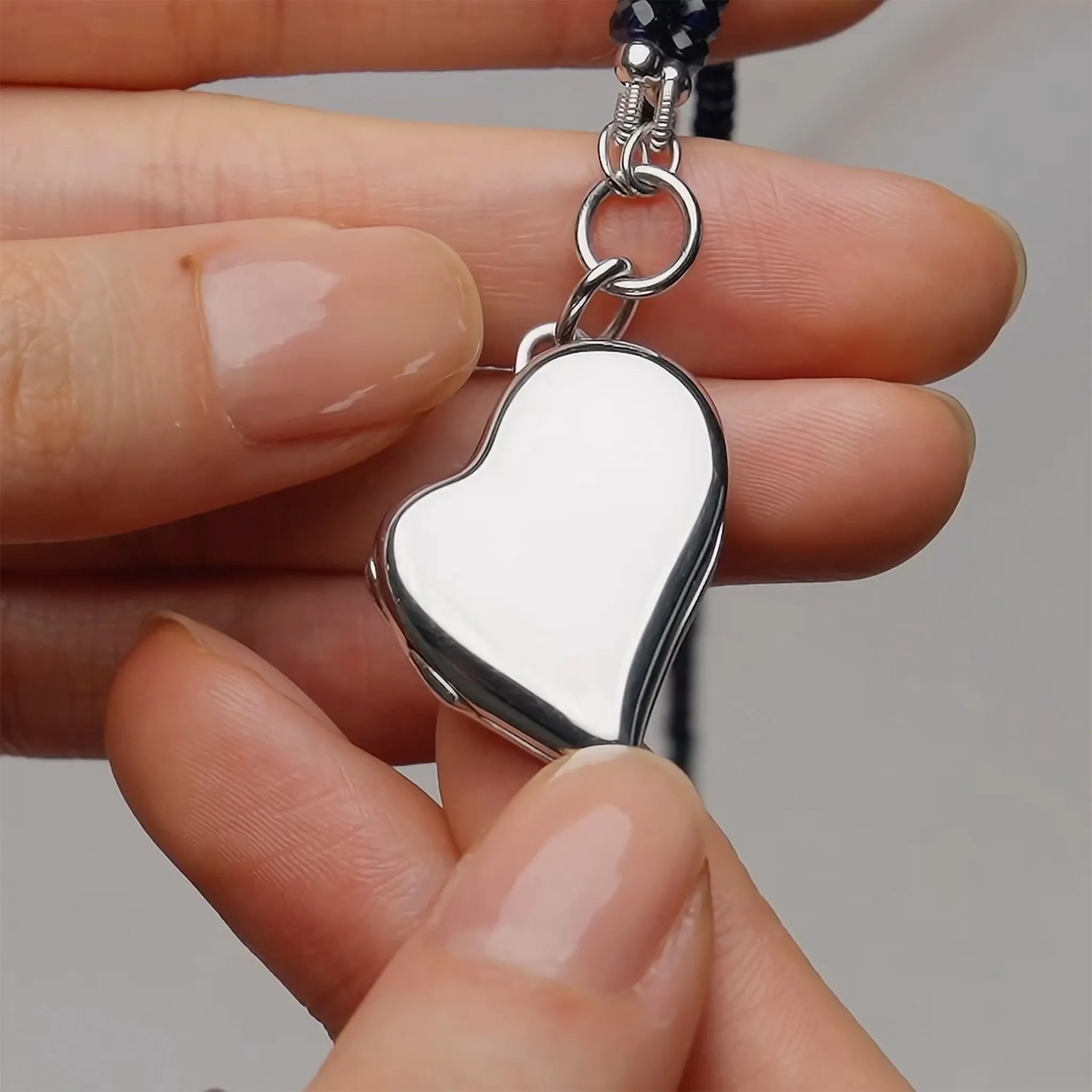 Slim Heart Locket on Blue Sapphire Gemstone Necklace