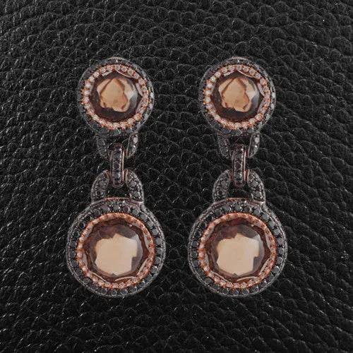 Smokey Quartz, Black Diamond & Diamond Earrings