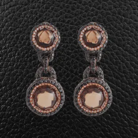 Smokey Quartz, Black Diamond & Diamond Earrings