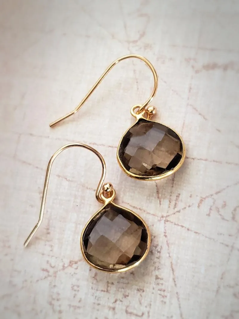 Smoky Quartz Earrings - Pear Drops