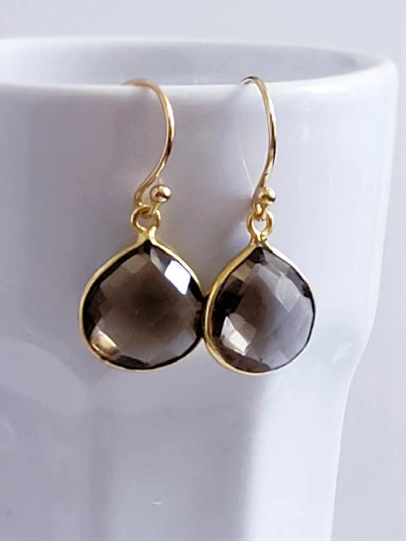 Smoky Quartz Earrings - Pear Drops