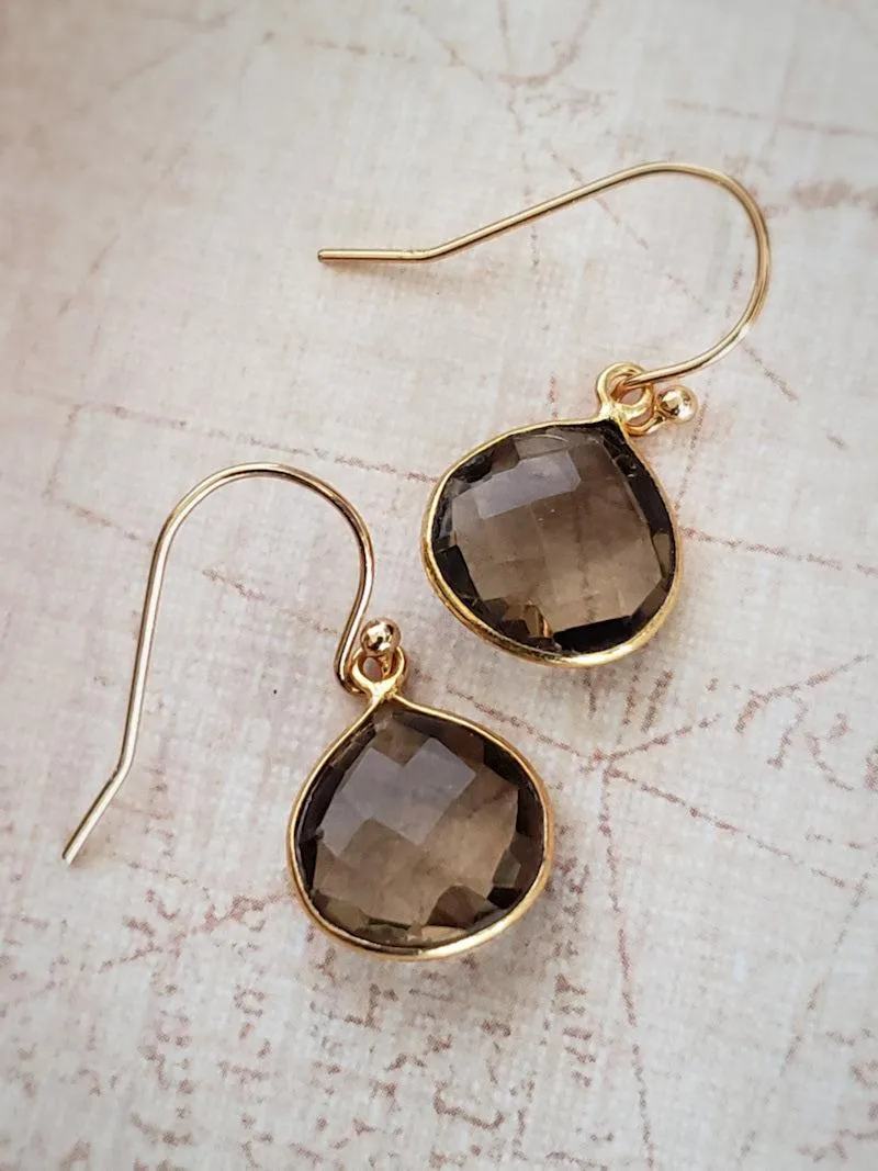 Smoky Quartz Earrings - Pear Drops