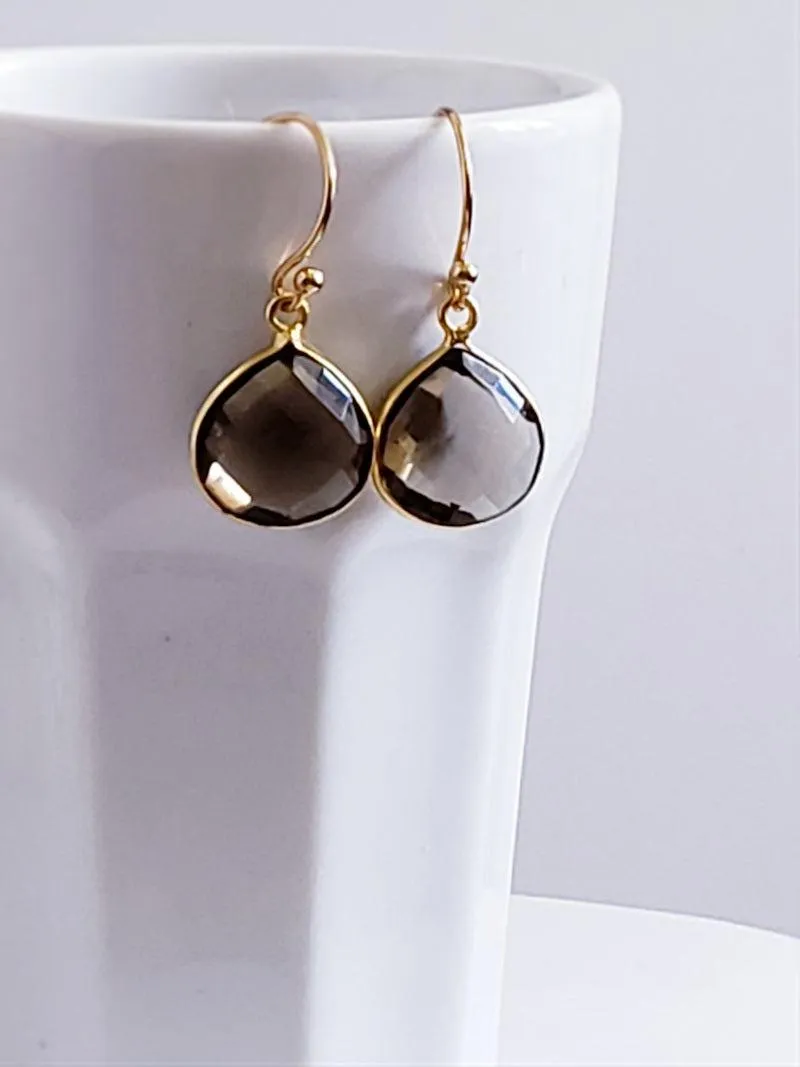 Smoky Quartz Earrings - Pear Drops