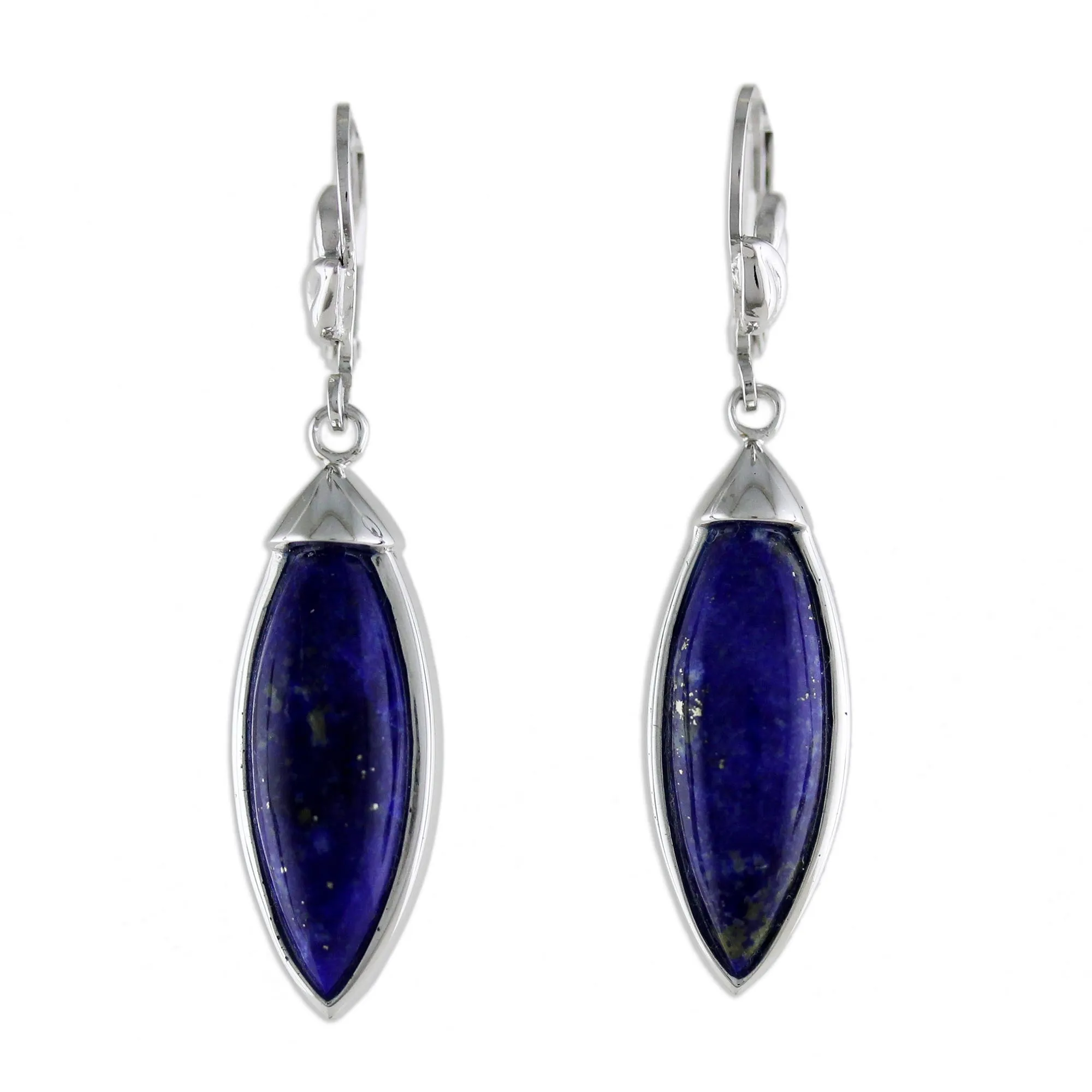 Spatial Blue Rhodium Plated Lapis Lazuli Dangle Earrings from Thailand