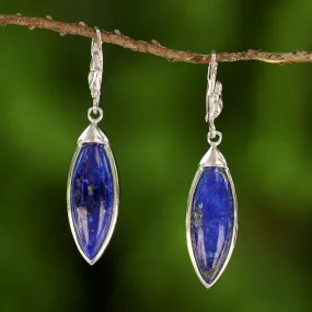 Spatial Blue Rhodium Plated Lapis Lazuli Dangle Earrings from Thailand