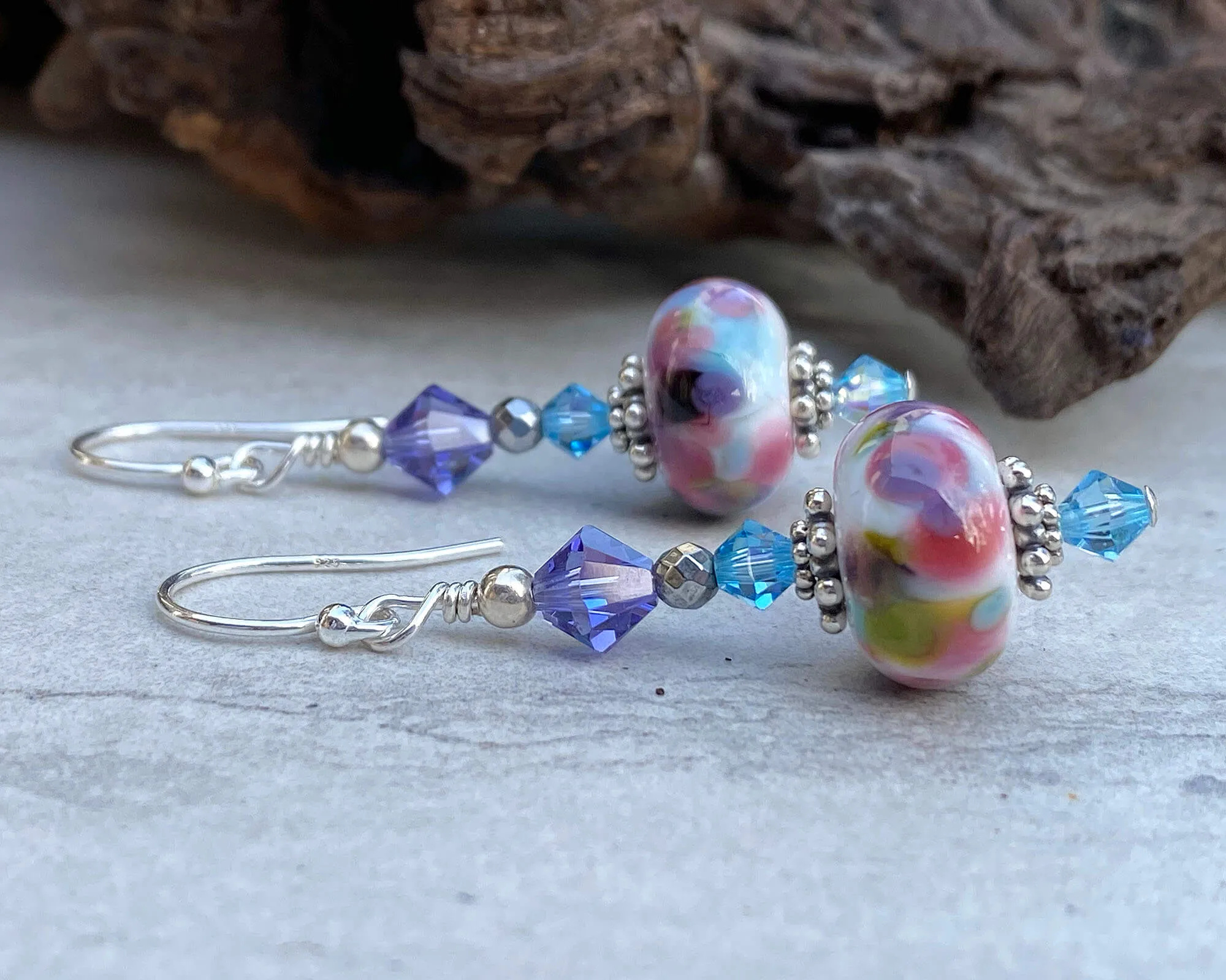 Spring Colors Mosaic Lampwork Earrings