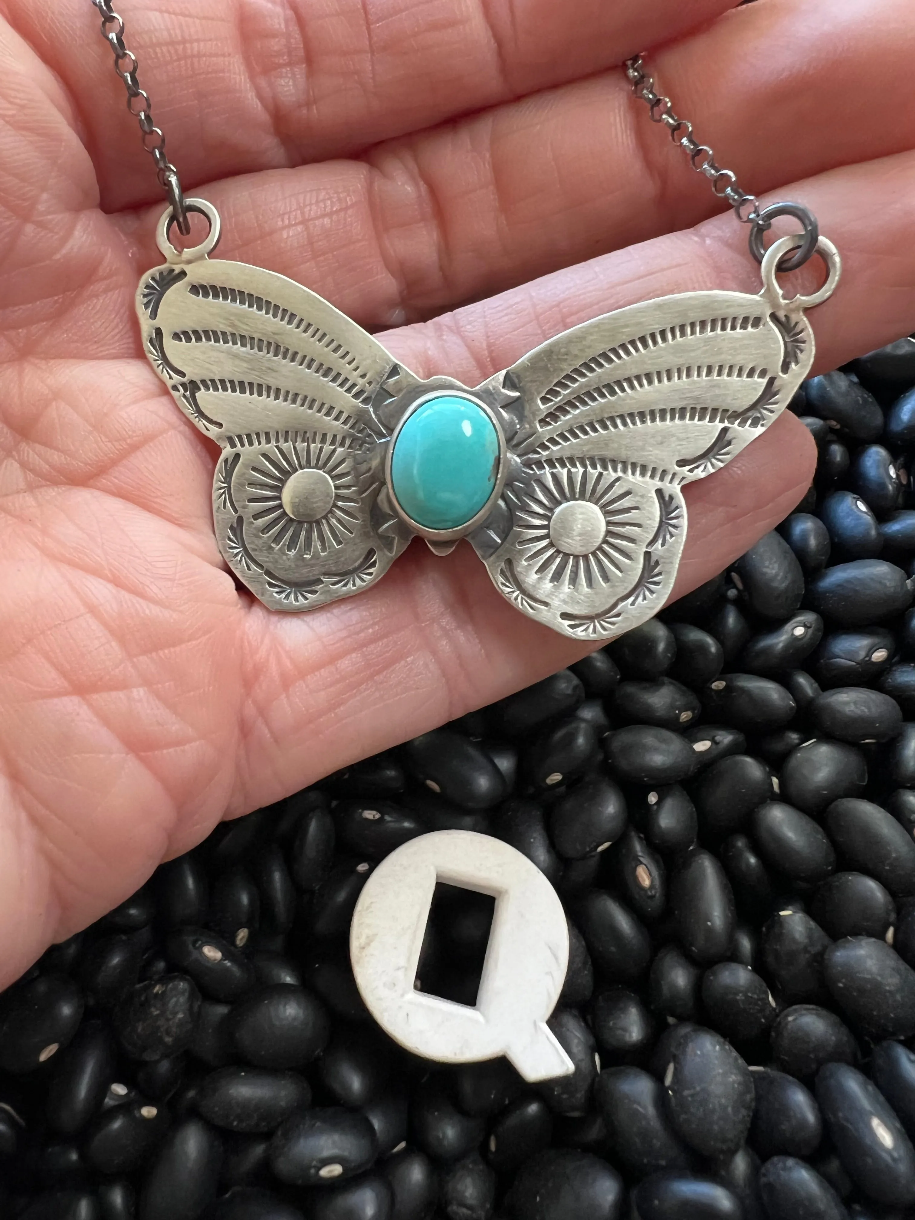 Stamped Butterfly turquoise necklace